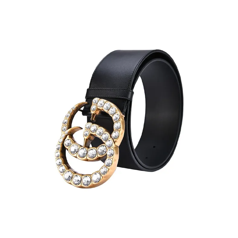 GUCCI Leather Belt With Crystal Double G Buckle 1.5 Width-1