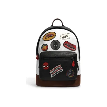 COACH X Marvel West Leather Backpack Large Size Men's Black & White