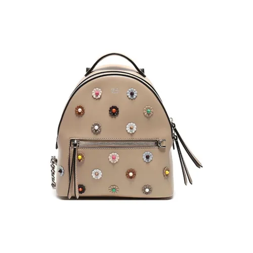 FENDI Cow Leather Backpack Women's Beige