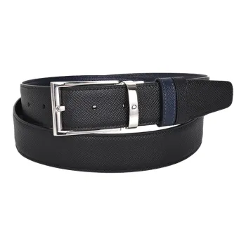 MONTBLANC Large Class Collection Business Double Sided Two Tone Dual Use Leather Belt Men's Black/Blue Width  3.5cm