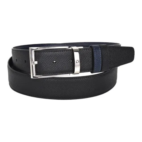 MONTBLANC Large Class Collection Business Double-Sided Two-Tone Dual-Use Leather Belt Men's Black/Blue Width: 3.5cm