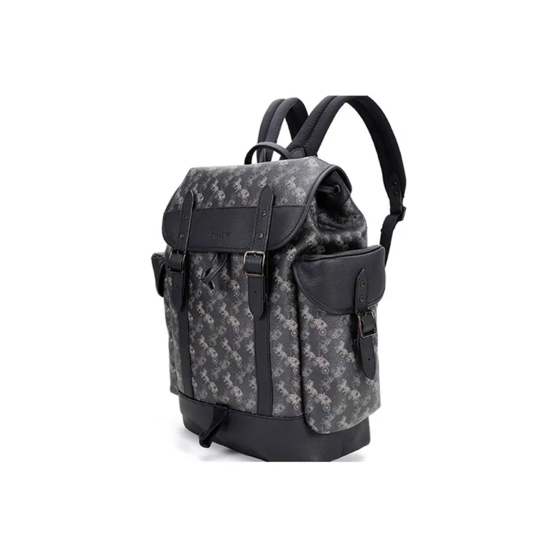 COACH Hitch Leather Backpack Large Size Men's Charcoal Black-1