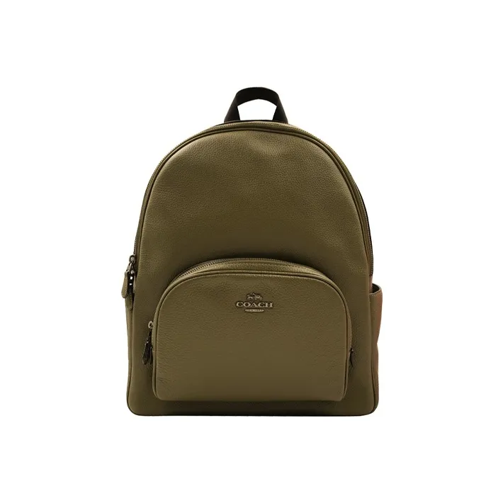 COACH Court Leather Large Capacity Backpack Large Size Unisex Olive Green-0