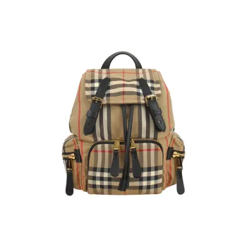 Burberry Vintage Fabric With Leather Backpack Small Size Women's Archive Beige