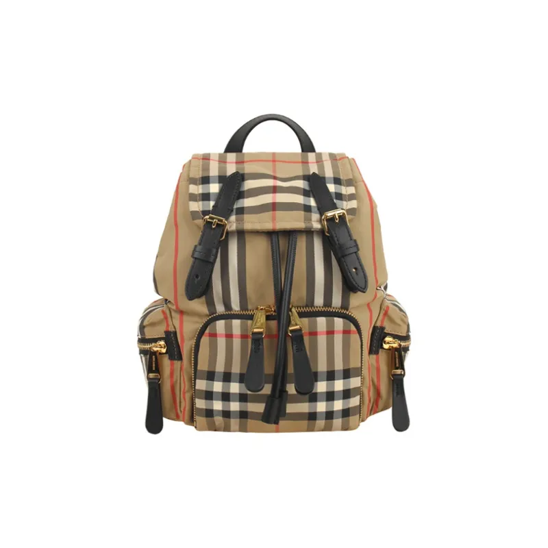 Burberry Vintage Fabric With Leather Backpack Small Size Women's Archive Beige-0