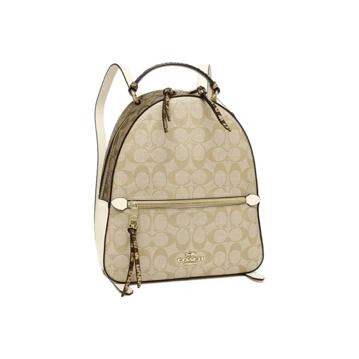 COACH Jordyn Canvas With Leather Backpack Large Size Women's Khaki-1