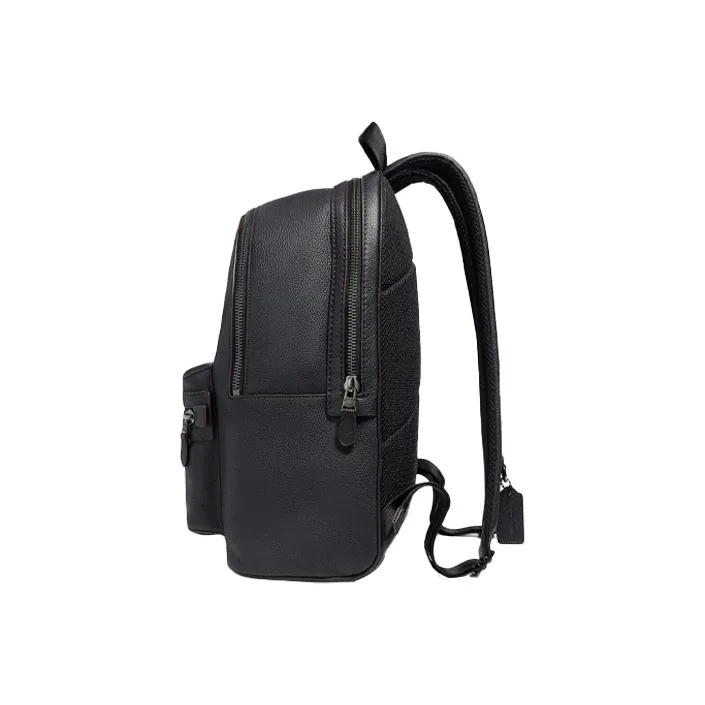 COACH Academy Litchi Grain Leather Backpack Large Size Men's Black-1