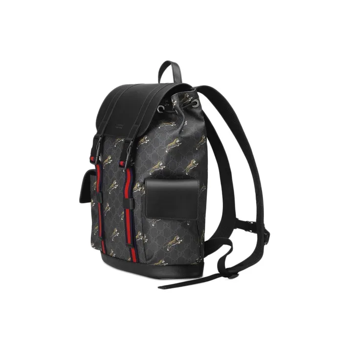 GUCCI Canvas With Leather Backpack Men's Black-2