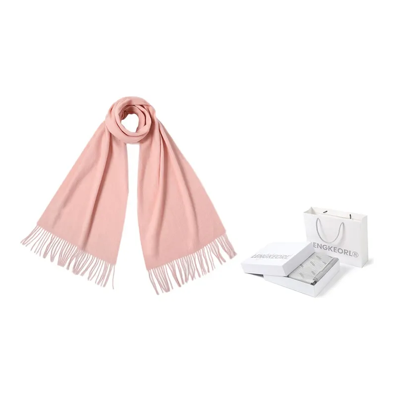 LENGKEORL Wool Knit Scarves Unisex Red-11