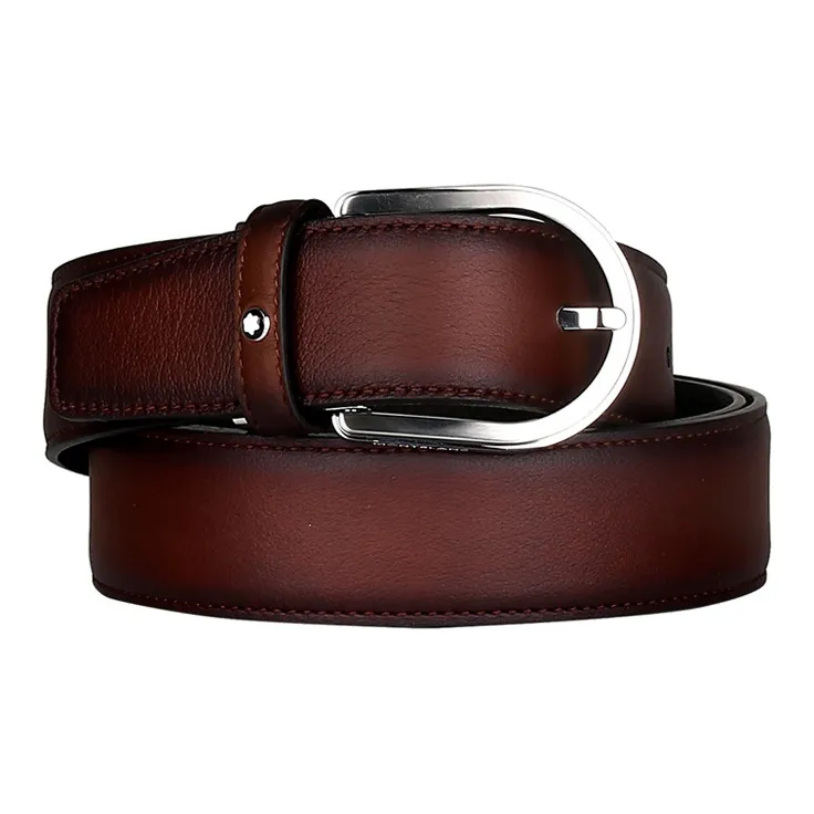 MONTBLANC Leather Belts Men's Dark Coffee Width 3.5cm-2
