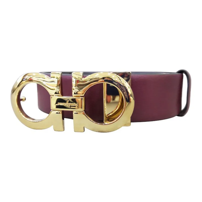 Ferragamo Gancini Leather Belts Women's Burgundy-1