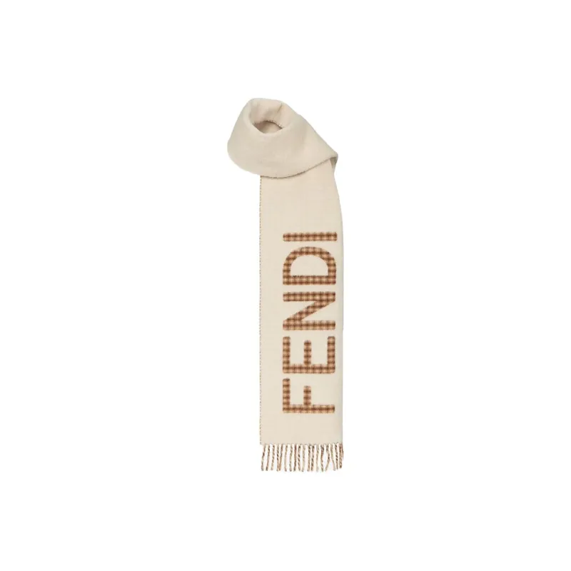 FENDI Wool Knit Scarves Unisex Cream-1