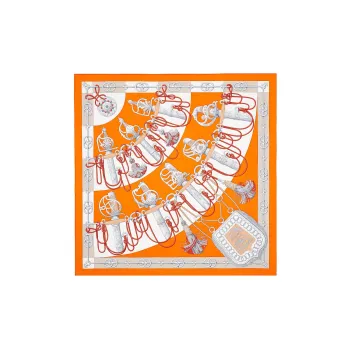 HERMES Silk Scarves Women's Orange/Gray/White