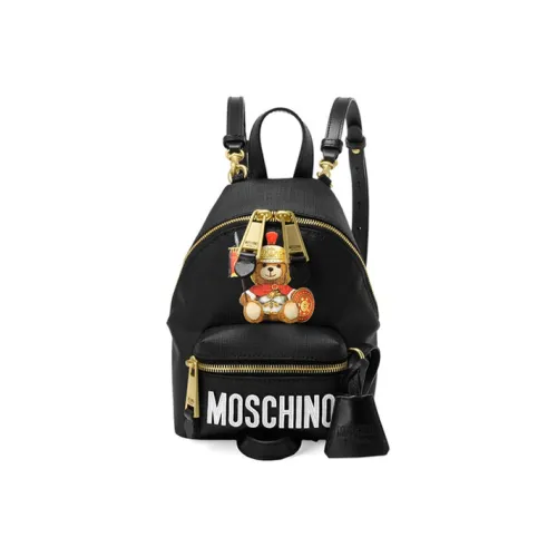 MOSCHINO Teddy Bear Series Leather Double-Shoulder Backpack Mini Black