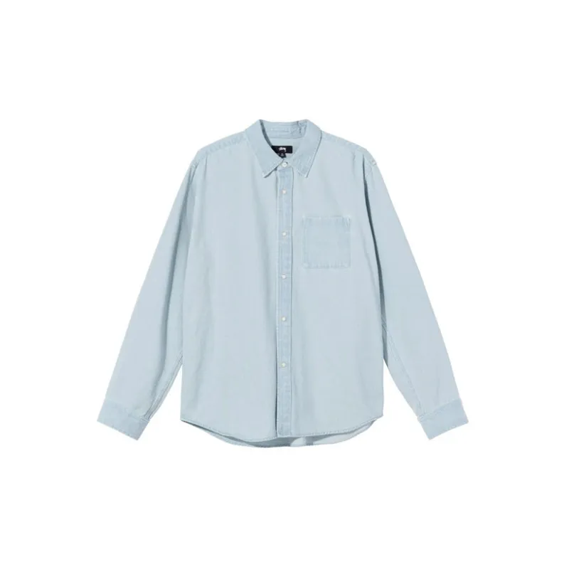 Stussy Flower Embroidered Denim Long Sleeve Shirt-1
