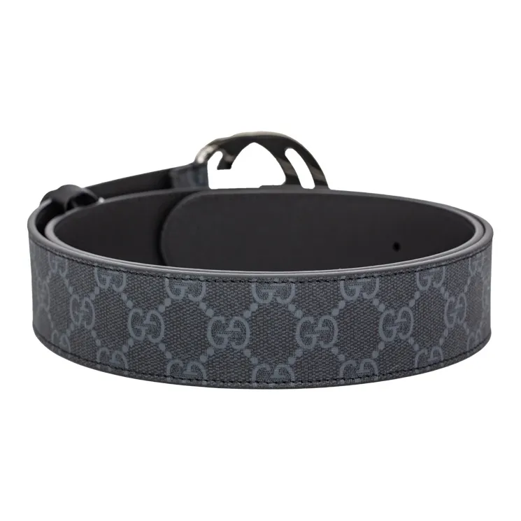 GUCCI GG Supreme Black And Grey Belt With G Buckle-3