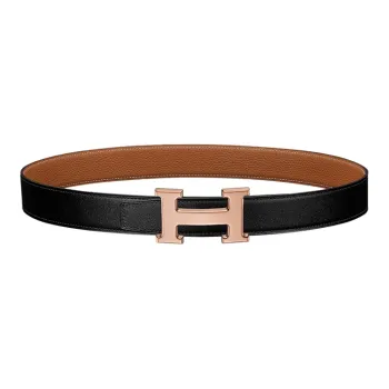HERMES Togo Calfskin Double Sided Leather Belt Leather Belts Men's Black Brown Width  3.2cm