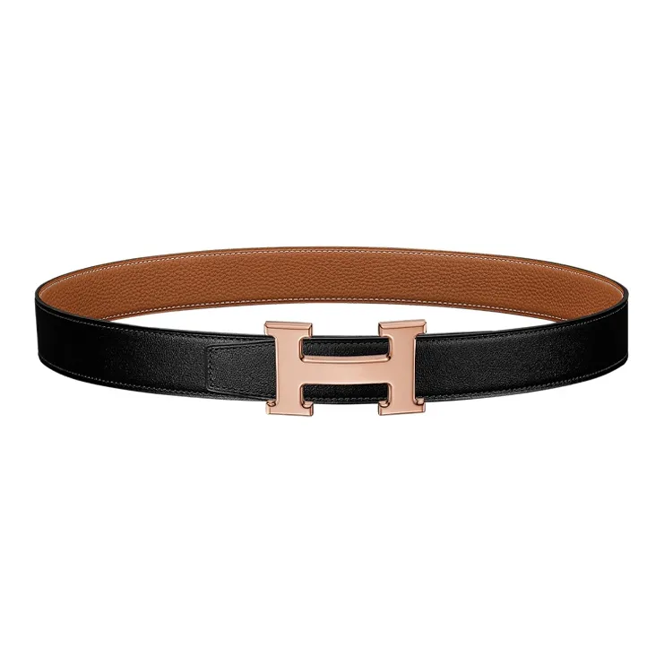 HERMES Constance Togo Calfskin Double Sided Leather Belt Leather Belts Men's Black Brown Width 3.2cm-0