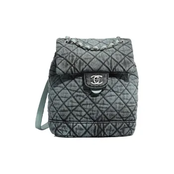 CHANEL Denim Backpack Women's Blue Green