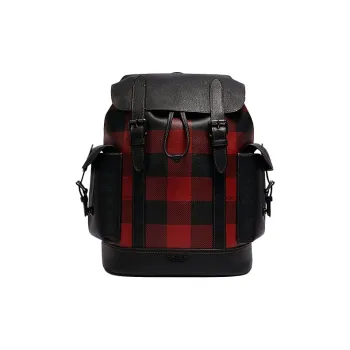 COACH Hudson Buffalo Leather Hiking Bag Backpack Large Size Men's Black Red