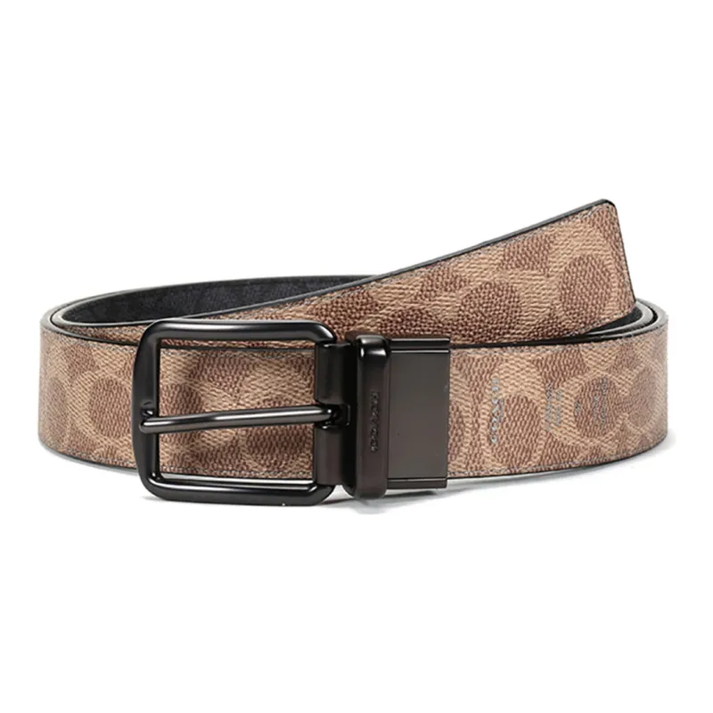 COACH Canvas Leather Belts Men's Black Brown Width 3.6cm-6