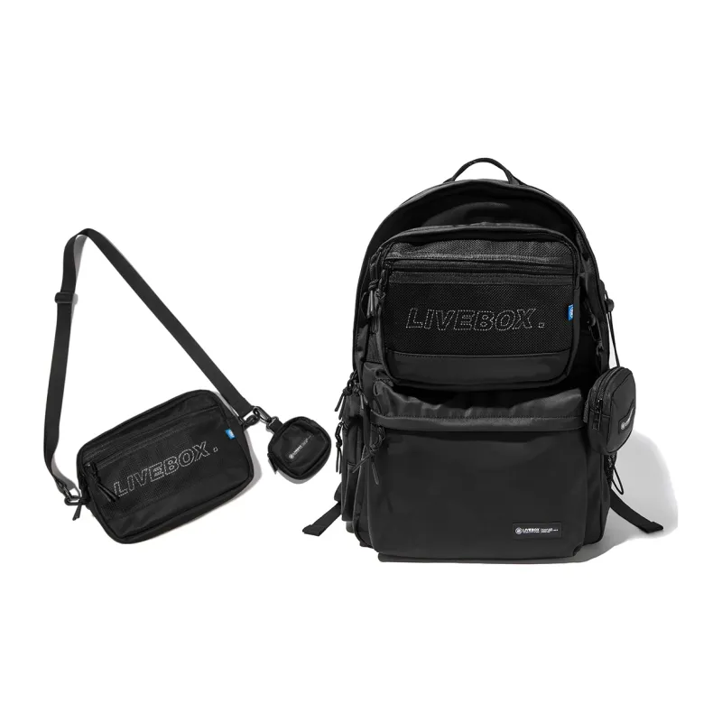 LIVEBOX EN DIRECT Nylon Fabric Backpack Unisex Black-1