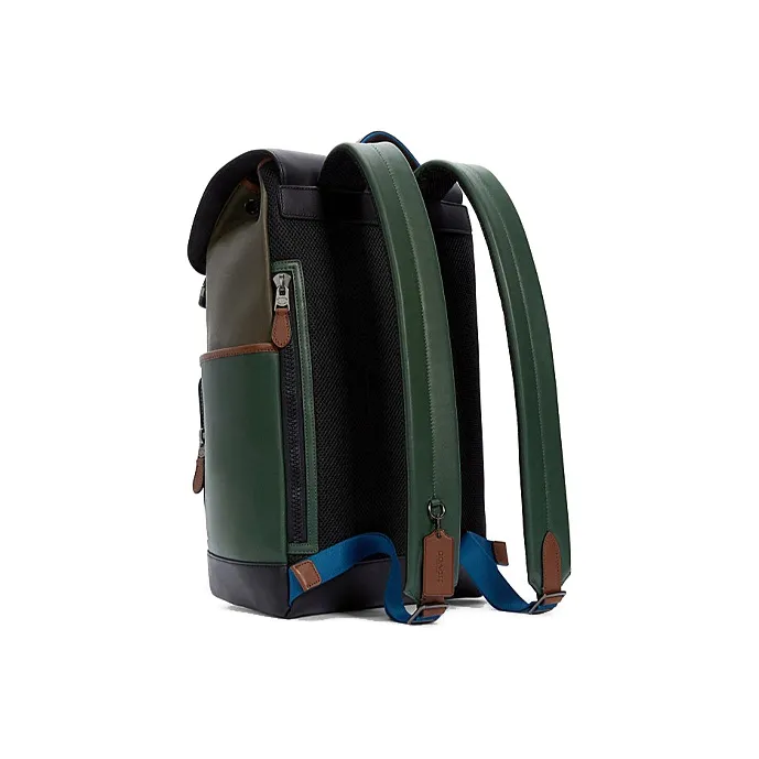 COACH Track Cow Leather Backpack Tubas Men's Army Green & Multicolor-1