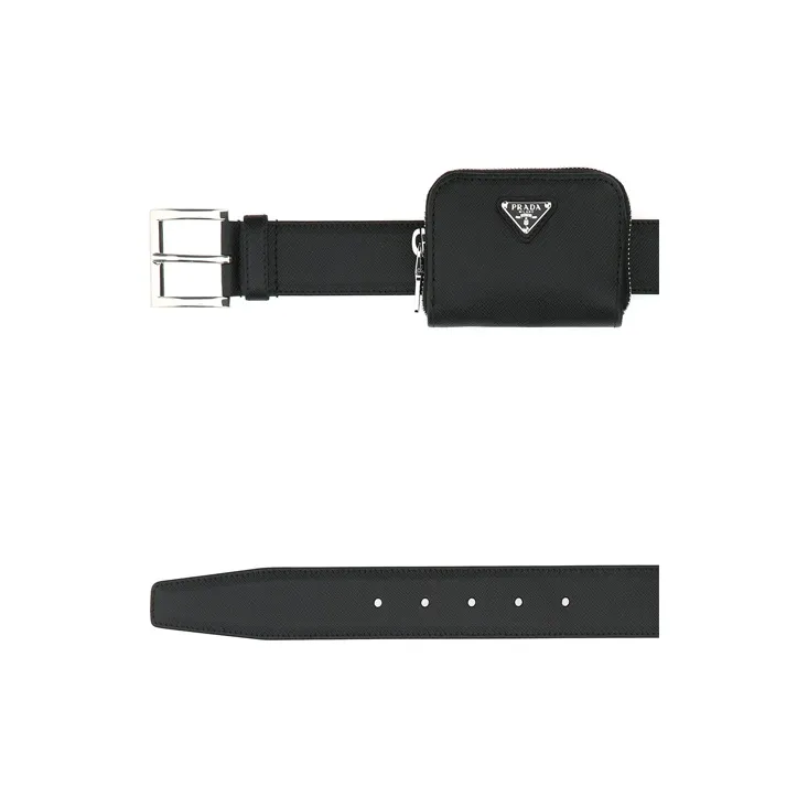 PRADA Saffiano Leather Belts Unisex Black 3.3cm-3