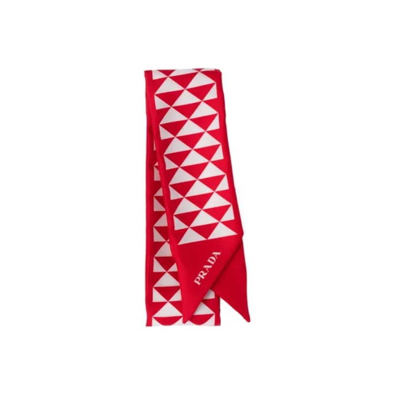 PRADA Silk Scarves Women's White/Red-0