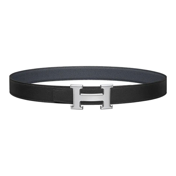 HERMES H Belt Buckle Togo Calfskin Double Sided Leather Belt Leather Belts Unisex Black Midnight Blue 3.2cm-0