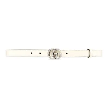 GUCCI GG Double G Strap Buckle Smooth Closure Leather Belts Women's White Width 2cm