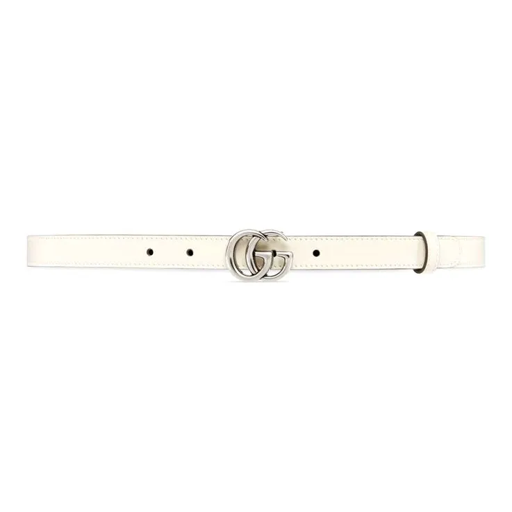 GUCCI GG Double G Strap Buckle Smooth Closure Leather Belts Women's White Width 2cm-0