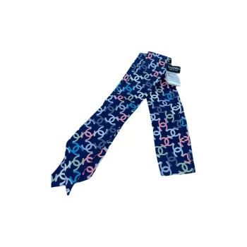 CHANEL Silk Scarves Unisex Blue