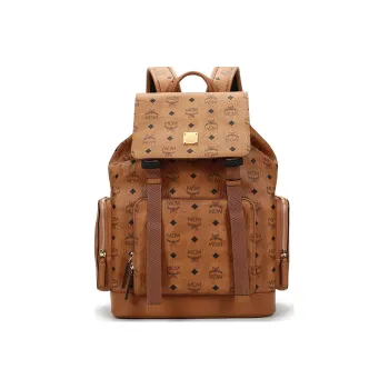 MCM Artificial Leather Backpack Medium Size Unisex Brown Cognac