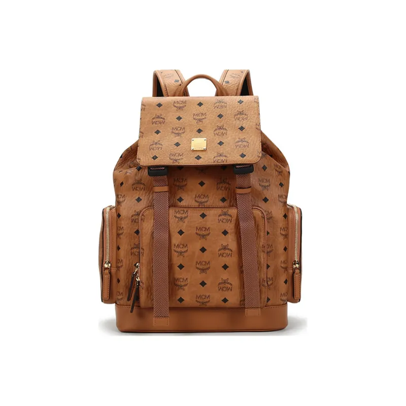 MCM Artificial Leather Backpack Medium Size Unisex Brown Cognac-0