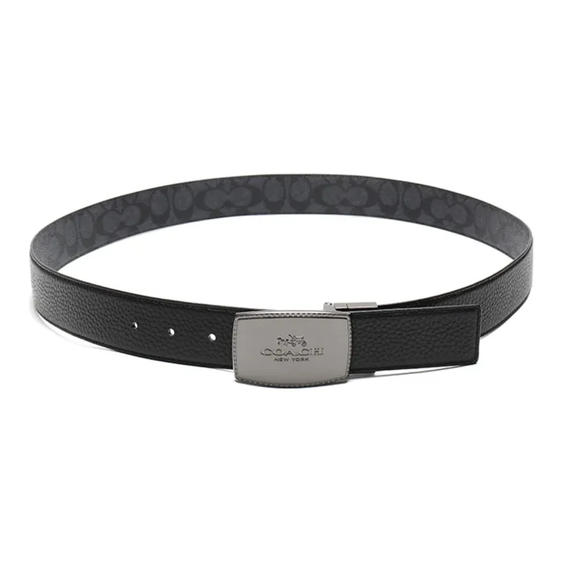 COACH Canvas Leather Belts Men's Carbon Gray Black Width 3.7cm-2