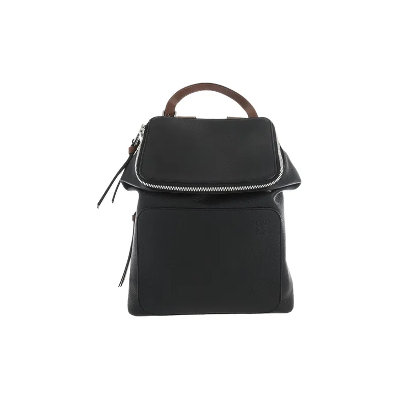 LOEWE Goya Soft Grained Calfskin Backpack Small Size Women's Black/Pecan Color-0