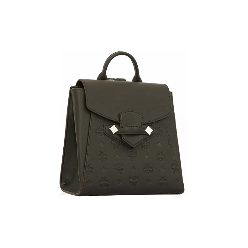 MCM Cow Leather Backpack Small Size Unisex Black-1