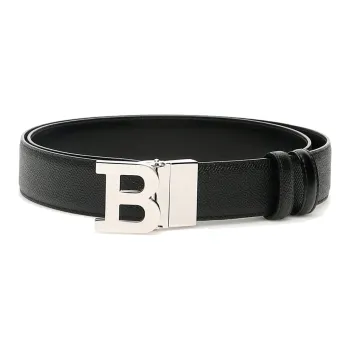 BALLY Smooth Buckle Cow Leather Belt Black Width  3.5 Cm Leather Belts Men's