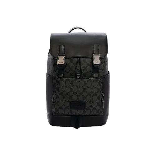 COACH Track 42 Monogram Canvas Leather Backpack Men's Charcoal Black