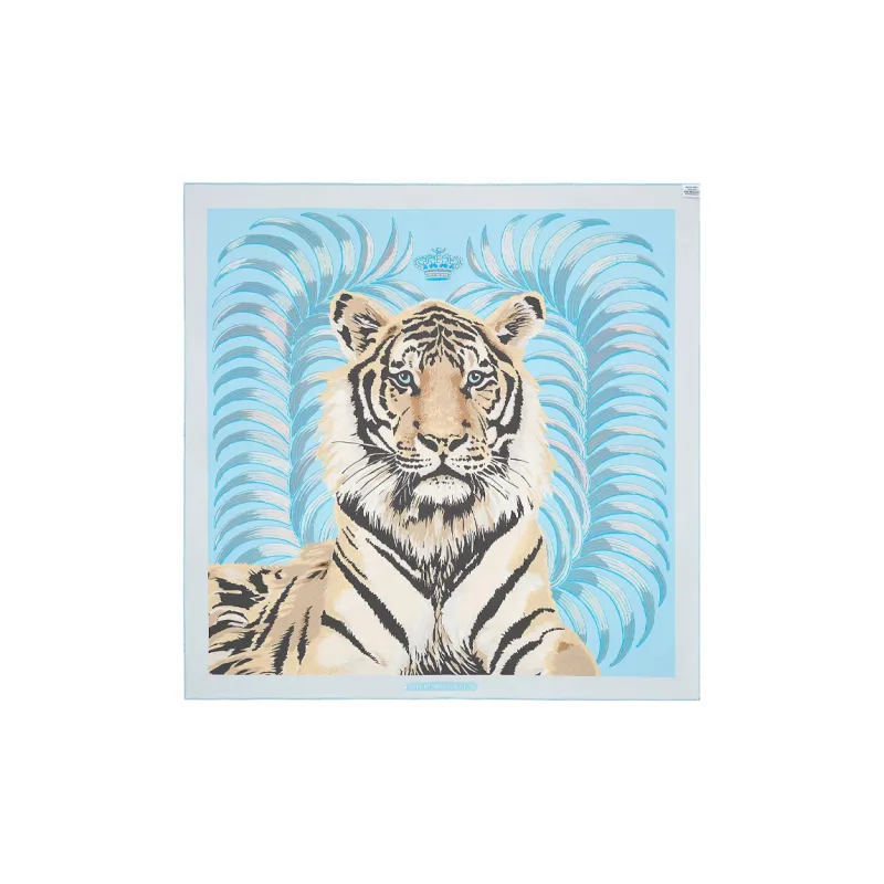 HERMES Tiger Of Kings Silk Scarves Women's Sky Blue-2