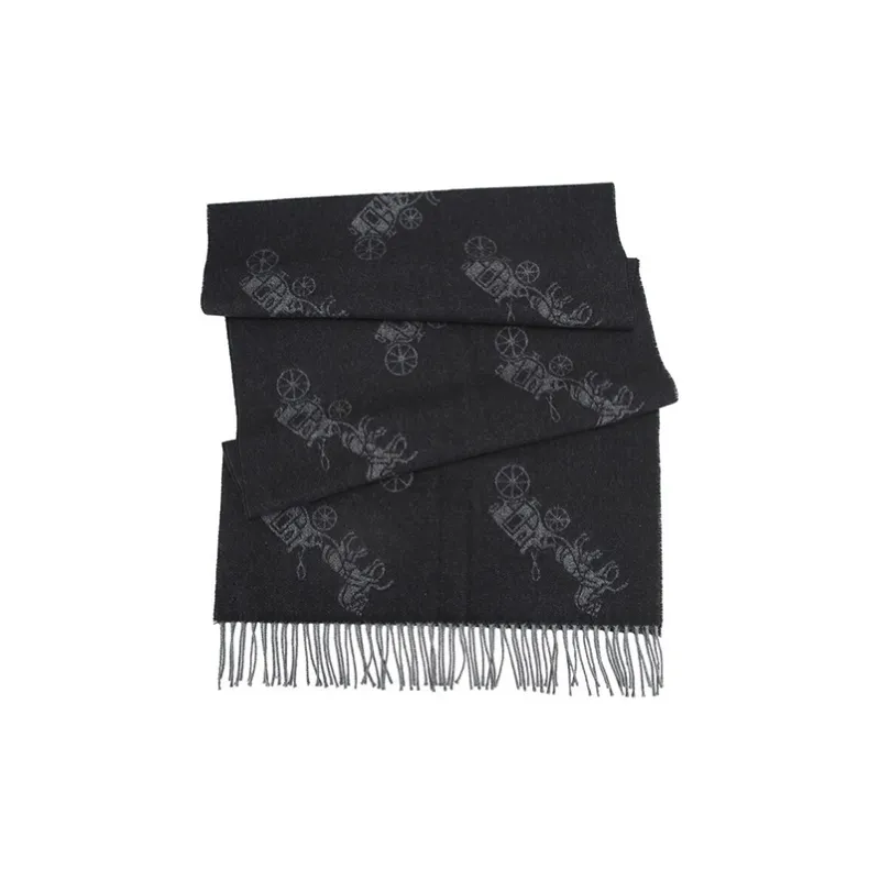 COACH Wool Cashmere Knit Scarves Unisex Black-2