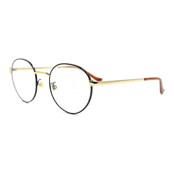 GUCCI Plate Frame Round Eyeglass Frames Unisex Black Gold