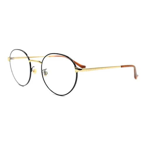 GUCCI Plate Frame Round Eyeglass Frames Unisex Black Gold