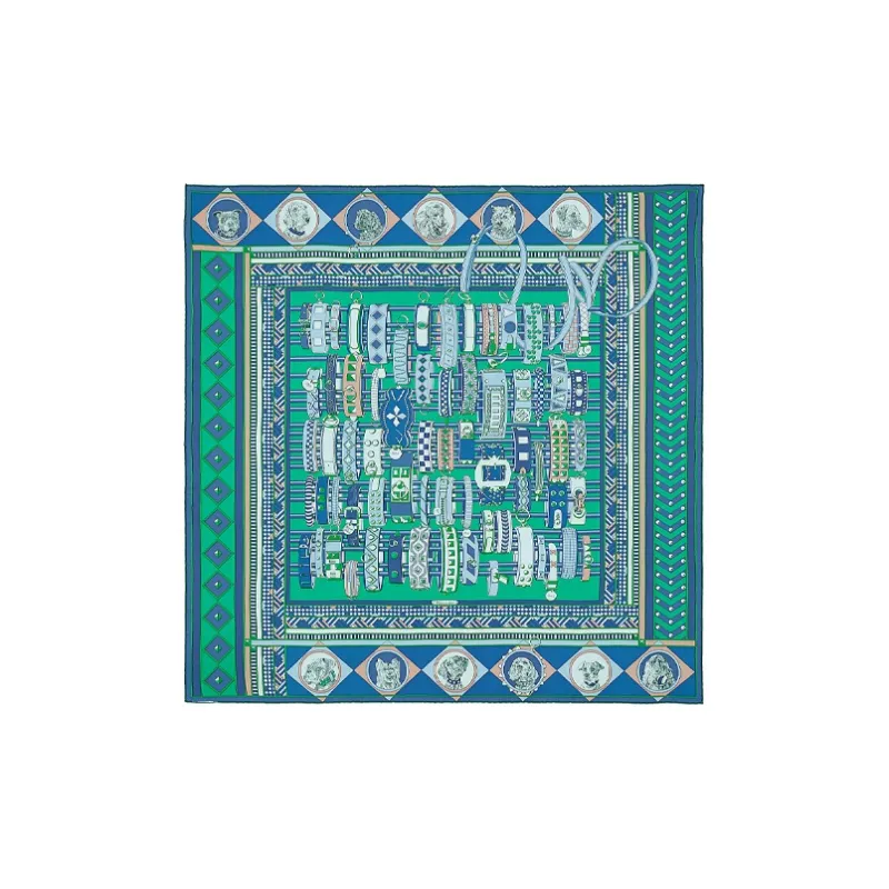 HERMES Collar And Your Beloved Dog Silk Scarves Women's Green-0