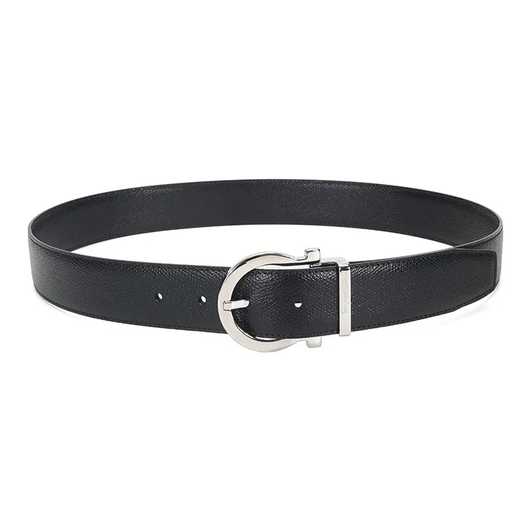 FERRAGAMO Cow Leather Belt Men's Black Dark Brown Width  3.5cm-3