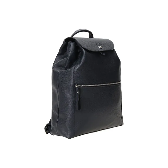 LONGCHAMP Le Foulonné Eggstone Grain Leather Backpack Medium Size Women's Black-1