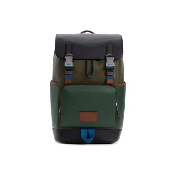 COACH Track Cow Leather Backpack Large Size Men's Army Green Multicolor