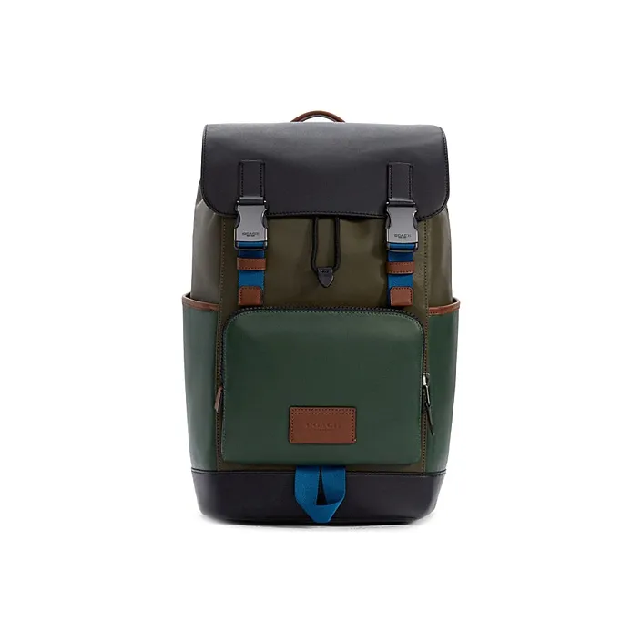 COACH Track Cow Leather Backpack Tubas Men's Army Green & Multicolor-0