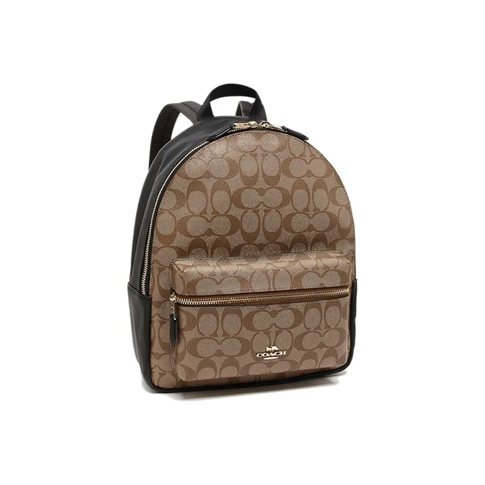 COACH Charlie Leather Backpack Medium Size Women's Black & Brown-1